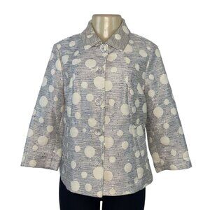 Chicos Polka Dot Textured Button-Up Jacket Size 1 Blue & White Blend